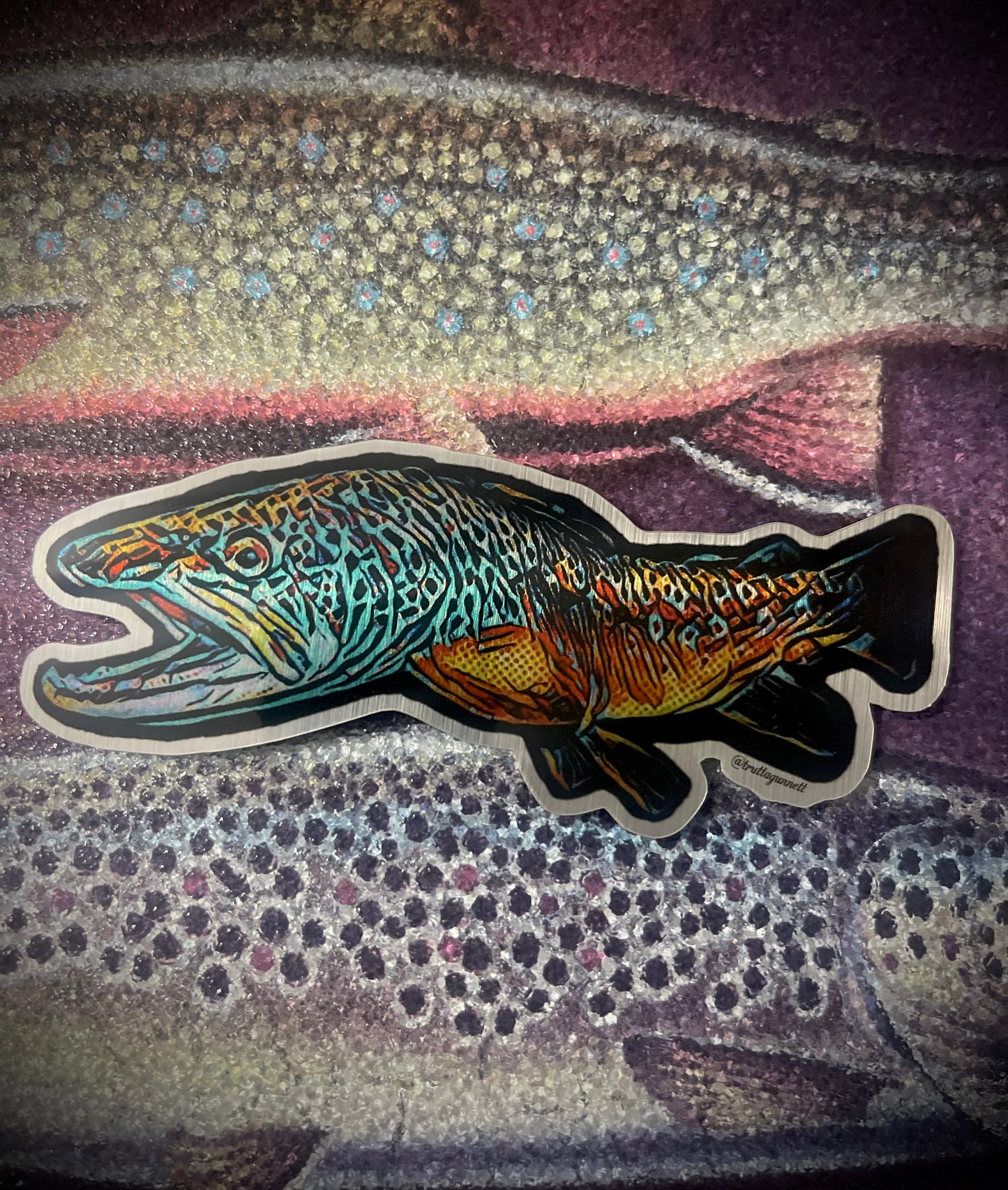 Brushed Aluminum Brown Trout 2”x5” Sticker